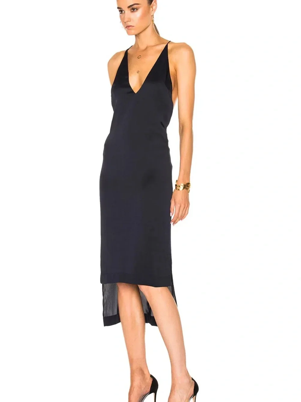 NWT Dion Lee Satin Fine Line Cami Dress Midi Dark Navy Blue Ink Size 6